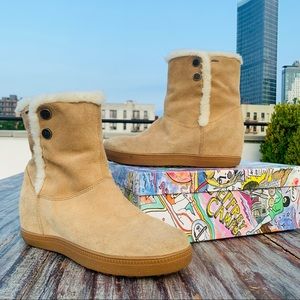 Geox Respira Amphibiox Leather Tan Suede Fur Liner Booties